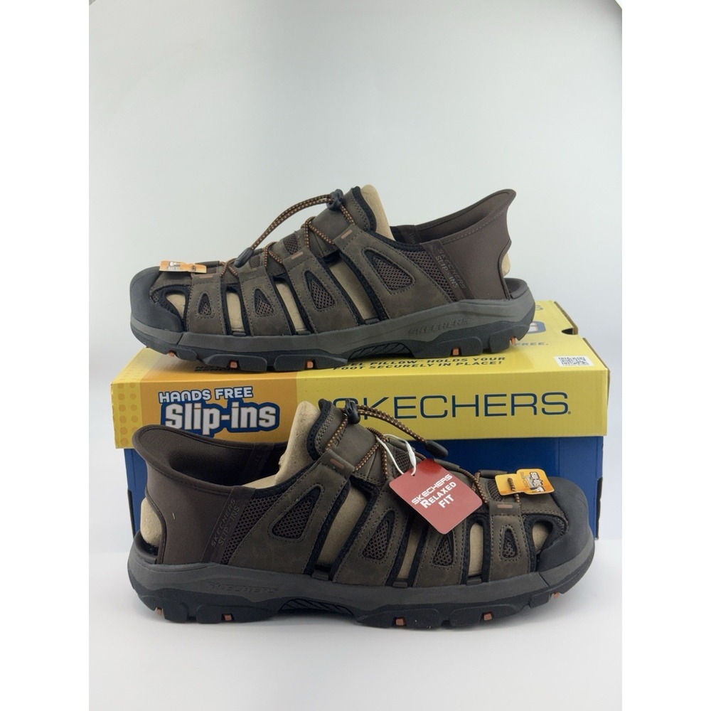Skechers Tresmen Norvick Relaxed Fit Slip-Ins Sandals Brown Men's Size 13